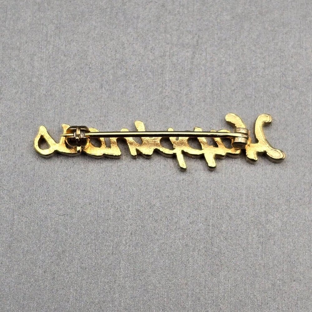 VTG 'Happiness' Gold-Plated Brooch Pin 1 3/8" Script Inspirational Personalized - Picture 4 of 6